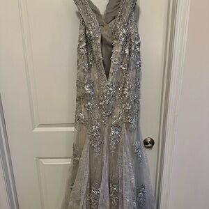 Silver formal gown, size 2